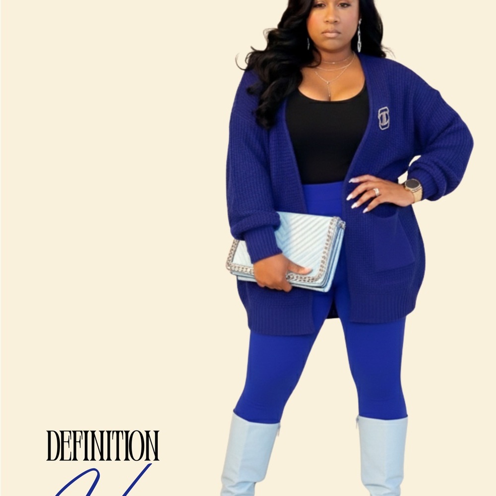 Blue Knit Waffle Cardigan & Leggings Set